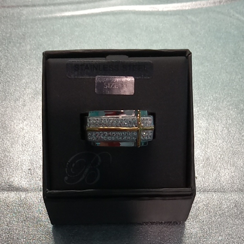 Gold and Silver Stainless Steel Mens Ring
